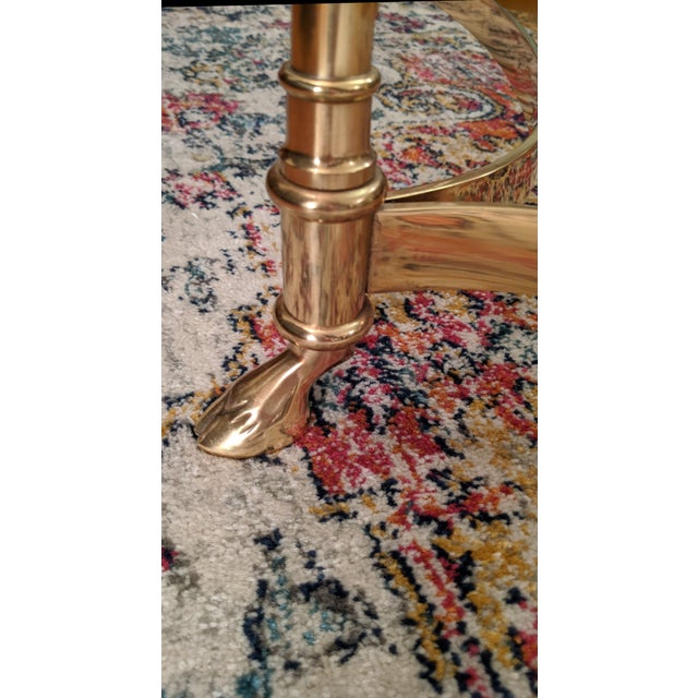 Mid-Century Modern La Barge Oval Hoofed Brass Glass Top Coffee Table For Sale - Image 3 of 6