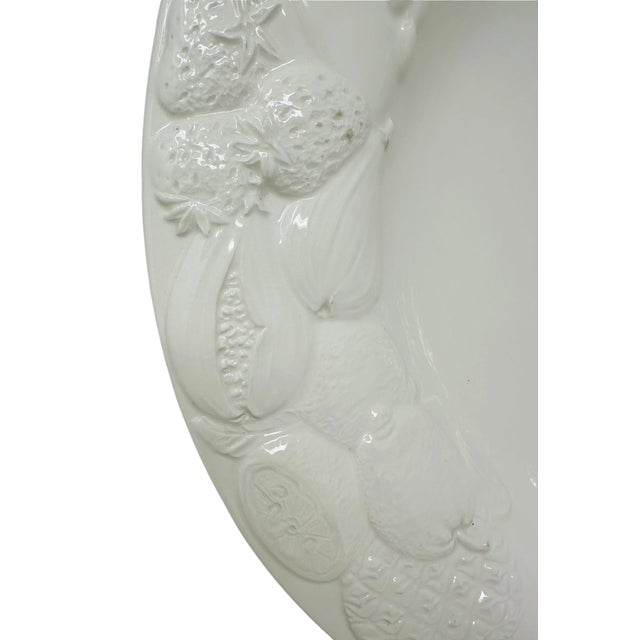Large 16” Vintage 1980s Italian White Creamware Fruit Relief Centerpiece Serving Bowl For Sale In Tampa - Image 6 of 16