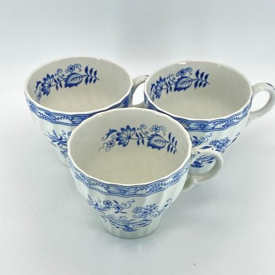 1960s Vintage Blue Onion Teacups (Blue Fjord, Blue Nordic Patterns From Wood & Sons, Meakin) English Blue and White - Set of Four: For Sale - Image 5 of 14