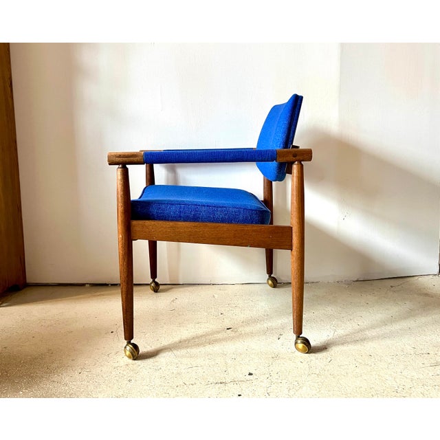 Midcentury Modern Upholstered Wood Armchair on Castors For Sale - Image 4 of 12