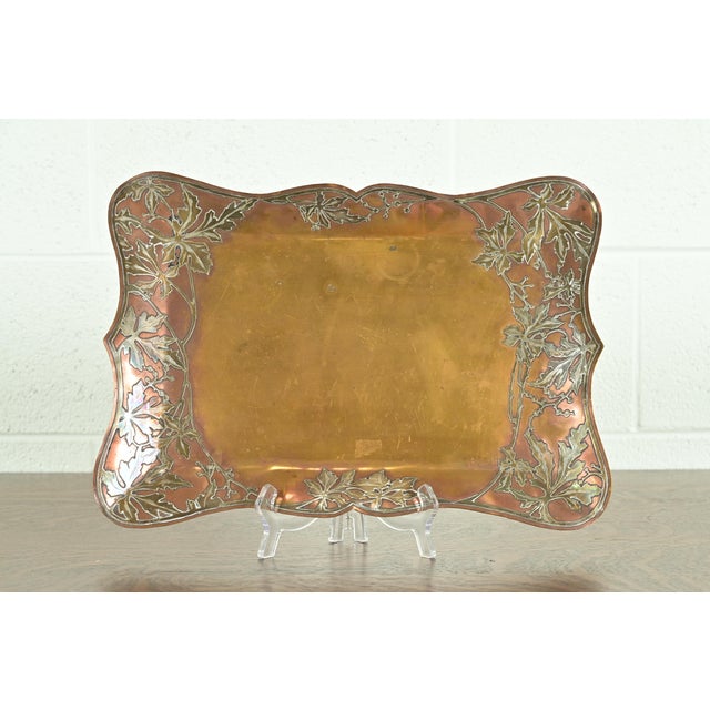 Heintz Style Arts & Crafts Sterling Silver on Bronze Serving Tray For Sale - Image 9 of 9