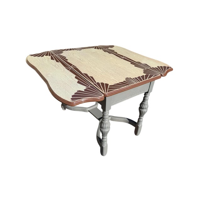 Vintage Art Deco Porcelain Enamel Drop Leaf Kitchen Table With Drawer For Sale - Image 4 of 9