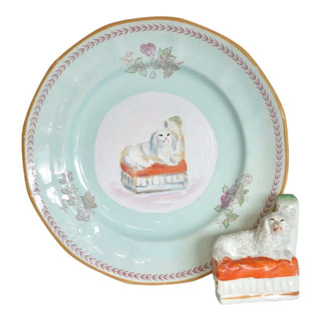 Fitz the Fairing Staffordshire Poodle and His Portrait by Susannah Carson For Sale