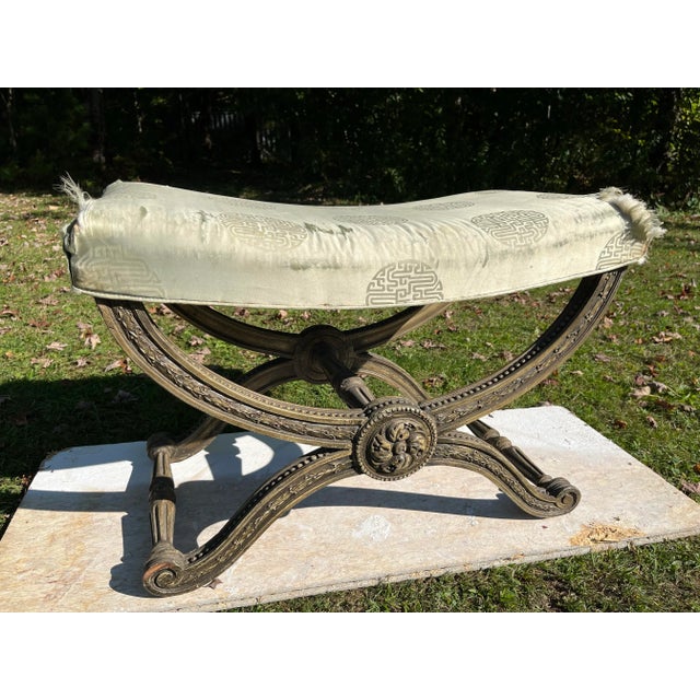 Antique Carved Wood Curule Bench For Sale - Image 6 of 12