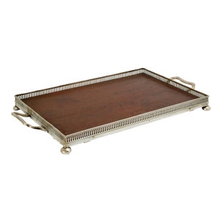 English Oak & Silverplate Gallery Tray For Sale