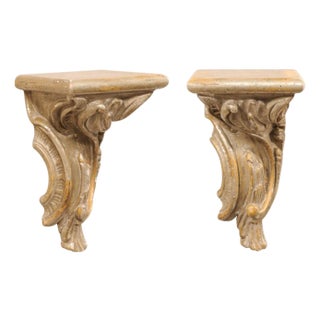 19th Century Italian Baroque Silver-Gilt Wood Wall Brackets - A Pair For Sale