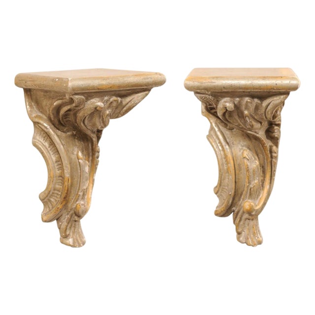 19th Century Italian Baroque Silver-Gilt Wood Wall Brackets - A Pair For Sale