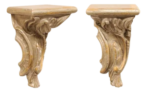 19th Century Italian Baroque Silver-Gilt Wood Wall Brackets - A Pair