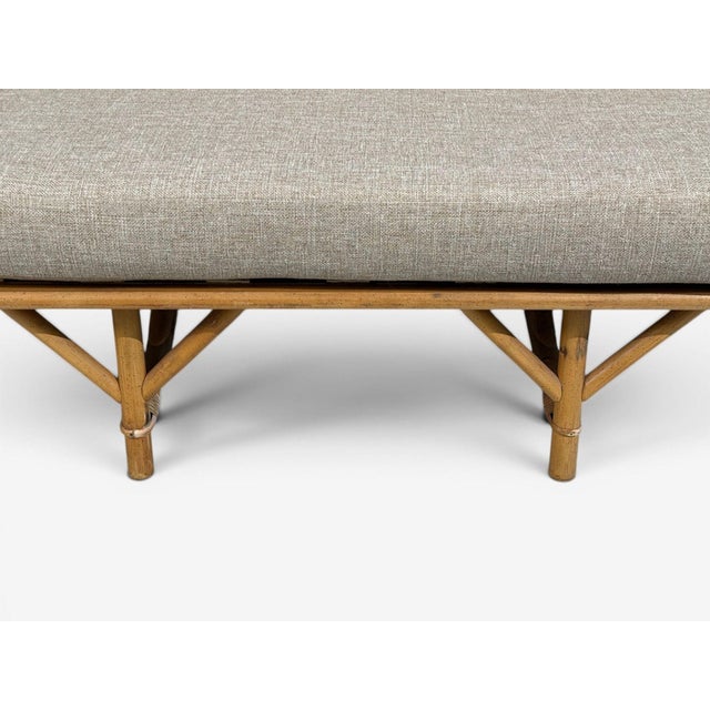 Wood Ficks Reed, Three Seater Sofa, Bamboo, Cane, Beige Tweed, Usa, 1950s For Sale - Image 7 of 15