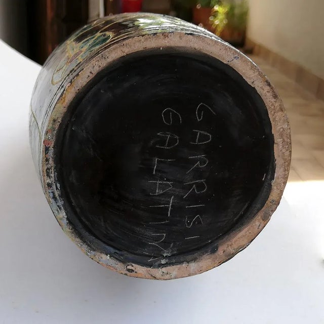 Garrisi Galatina | sculpture vase with a long neck | abstract and enameled designs | cm.60,5 diam. 12 cm | Signature under...