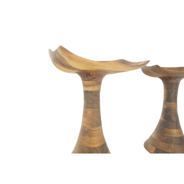 Turned Bases Carved Seat Solid Oiled Walnut Bar Stools MINT!