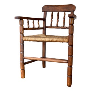 Vintage Rustic Wicker Oak Chair, 1920s For Sale