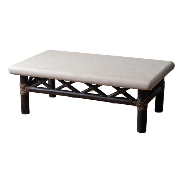Shou Sugi Ban Bamboo and Stone Coffee Table, 1980s For Sale