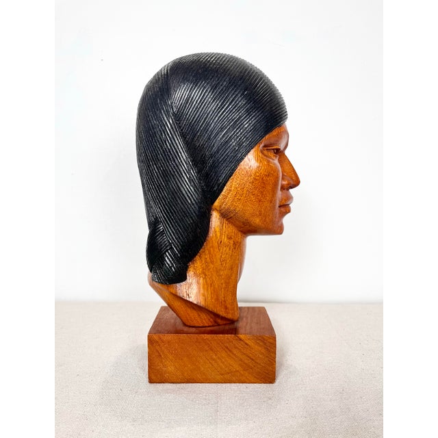 Vintage Carved Wood Bust Made in Bolivia For Sale - Image 4 of 12