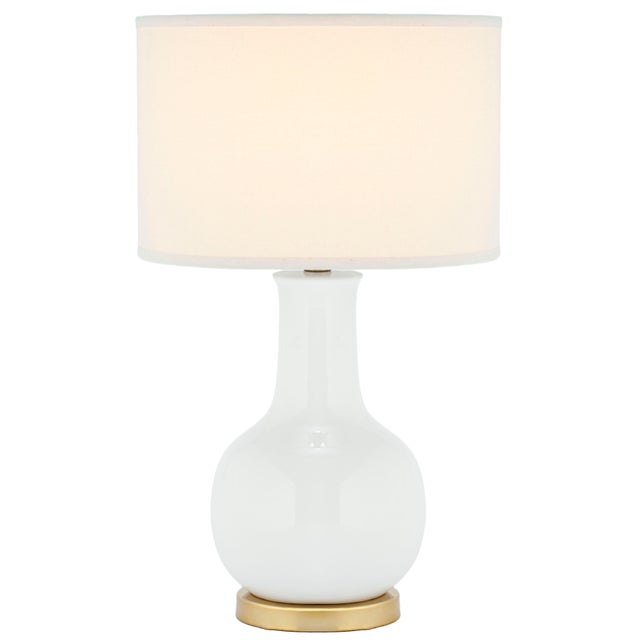 Textile 27.5-Inch H Ceramic Table Lamp - White For Sale - Image 7 of 7