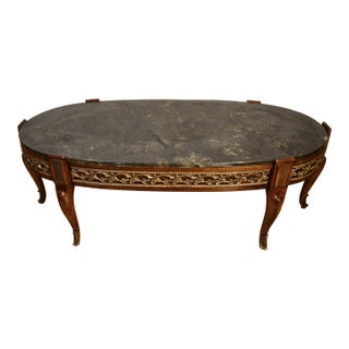 1930s French Walnut & Applied Brass Coffee Table For Sale