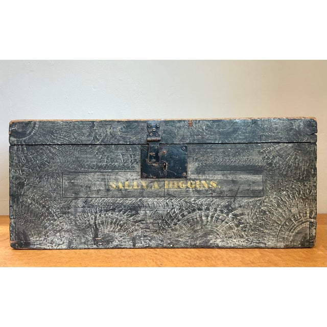 Vintage Hand Painted Wooden Trunk For Sale - Image 4 of 12
