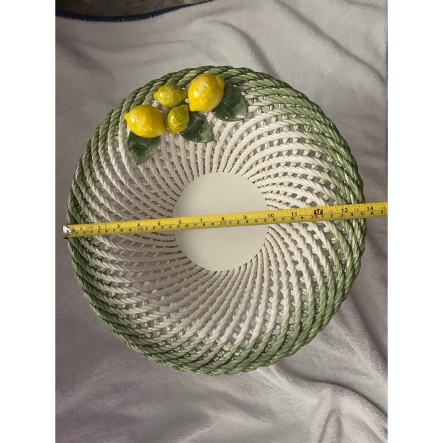 1990s Lanzarin Ceramiche Italian Hand-Painted Ceramic Basket With Lemons and Pedestal For Sale - Image 13 of 15