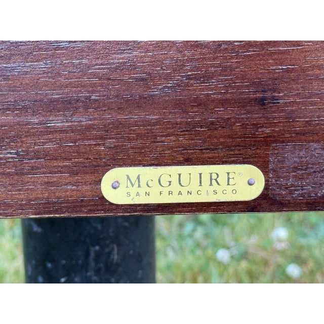 Mid-Century Modern 1970s Vintage McGuire Dark Bamboo & Ebonized Mahogany Leather Queen Size Headboard For Sale - Image 3 of 8