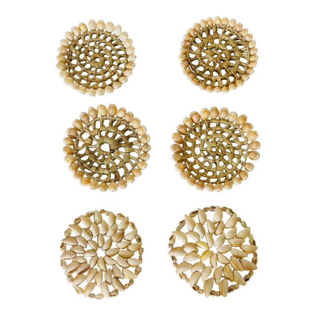 1960s Coastal Sea Shell Coasters Set - 6pcs For Sale