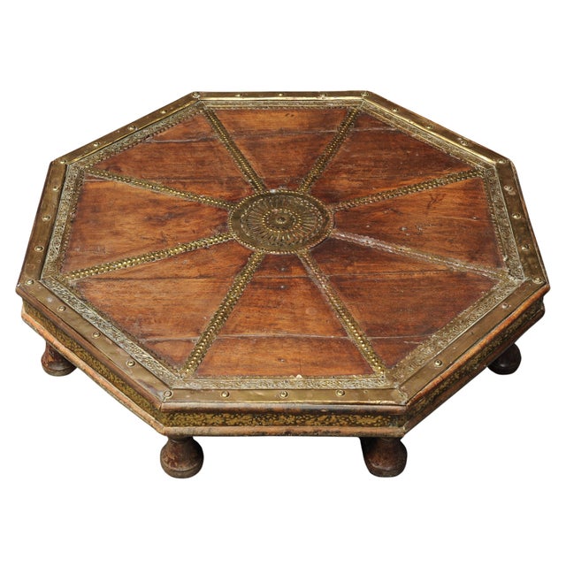 Antique Octagonal Low Hardwood Eastern Table with Decorative Brass Trims, 1890s For Sale - Image 12 of 12