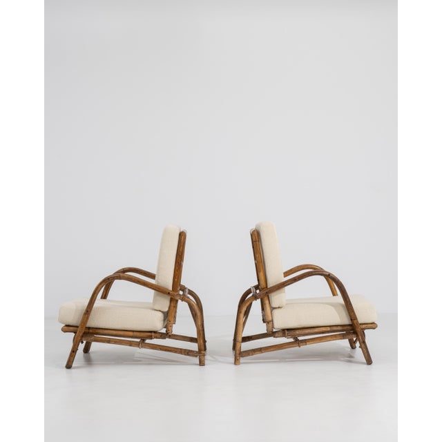 Pair of Faux Bamboo Reclining Armchairs With Bouclé Upholstery Cream Mid 20th Century For Sale - Image 12 of 16