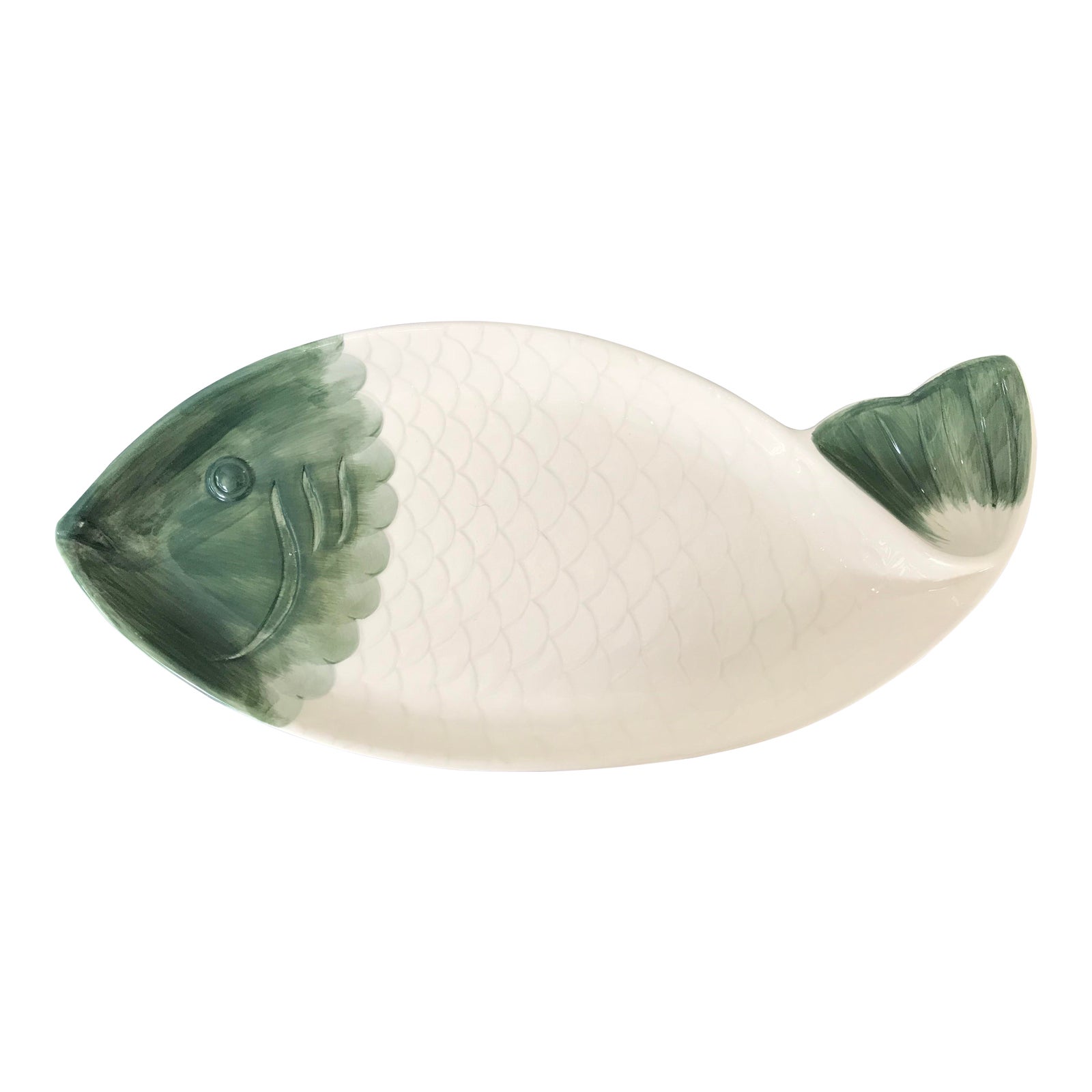 White and Green Ceramic Fish Serving Platter Chairish