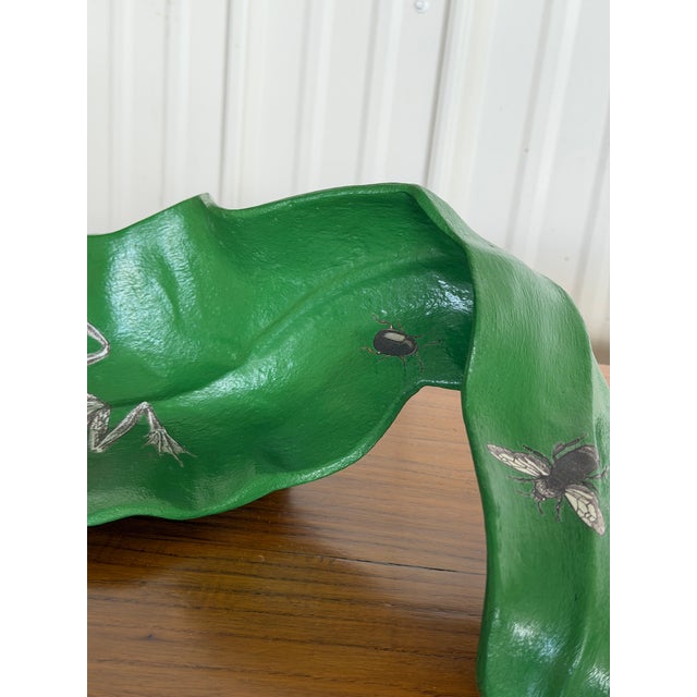 Abstract Vintage Sculptural Green Leaf Form Metal Centerpiece Bowl With Découpage Appliqué For Sale - Image 3 of 12
