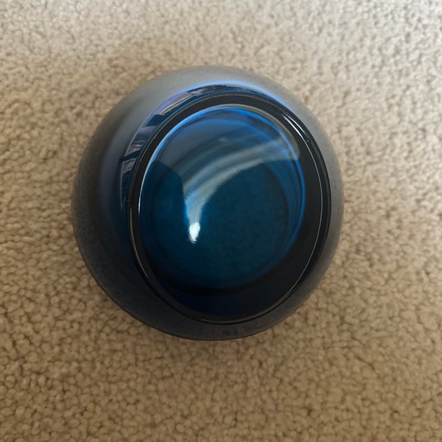 Glass Vintage Viking Glass Cobalt Blue Orb Cigar/Cigarette Ashtray For Sale - Image 7 of 10