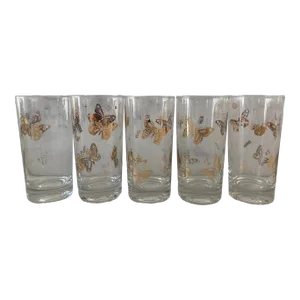 Mid Century Georges Briard Gilded Butterfly Tumbler Glasses - Set of 5