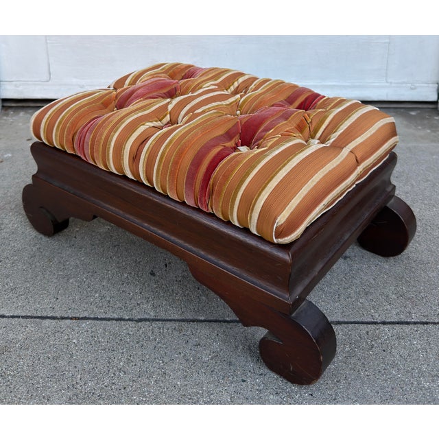 Nancy Corzine Antique American Mahogany Footstool Ottoman W Corzine Silk Velvet Stripe For Sale - Image 4 of 5