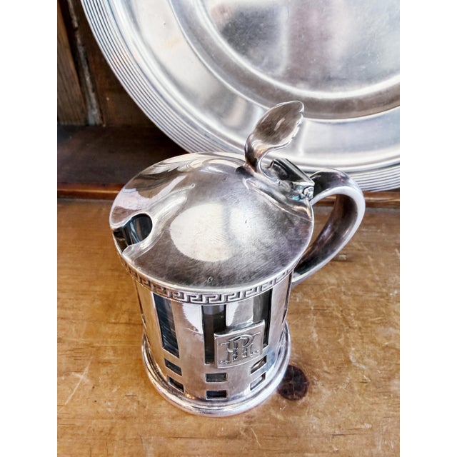 An antique circa early 1900s silver plated mustard pot with glass liner from The Redmont Hotel in Birmingham, Alabama! In...