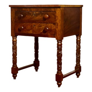 19th Century Empire Two Drawer Work Table or Stand in Flame Mahogany For Sale