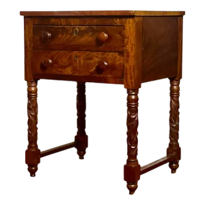19th Century Empire Two Drawer Work Table or Stand in Flame Mahogany