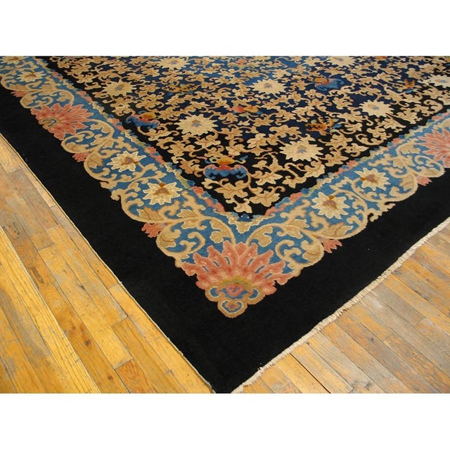 Art Deco 1920s Black Ground Field Flowers Cloud Bands Chinese Art Deco Room Size Rug For Sale - Image 3 of 6