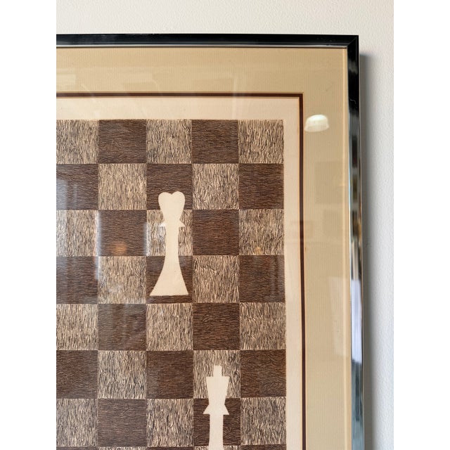 1970s Vintage Modernist “Chess” Signed & Numbered Limited Edition Print in Chrome Aluminum Frame For Sale - Image 5 of 12