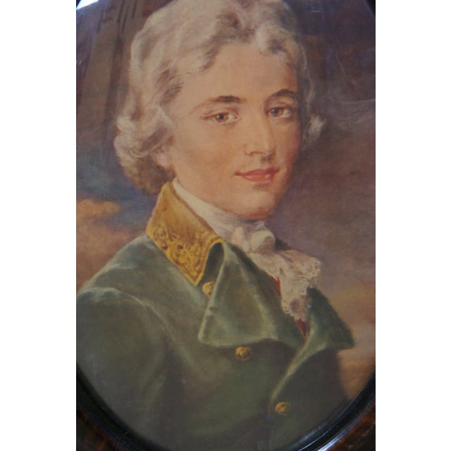 2 Antique Colonial Oval Painted Grain Bubble Glass Lithograph Portrait Prints For Sale - Image 6 of 11