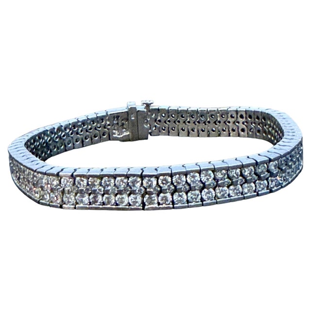 Classic tennis bracelet with 3 Brilliant cut diamond rows, 12 Carats White, shinny, natural diamonds no enhancement 7.3...