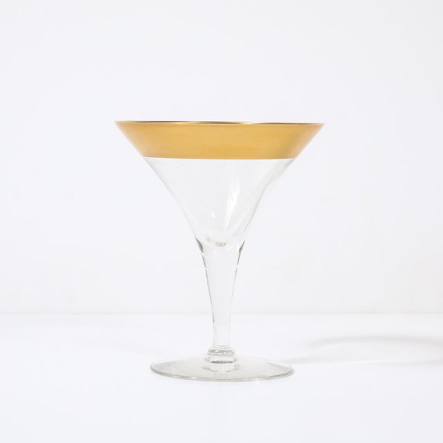 Set of 8 Mid-Century Modernist Gilt Rimmed Martini Glasses by Dorothy Thorpe For Sale - Image 14 of 15