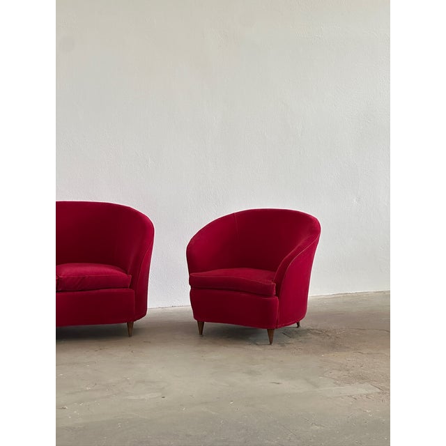 1950s Sofa and Armchairs with Wooden Feet, 1950s, Set of 3 For Sale - Image 5 of 14