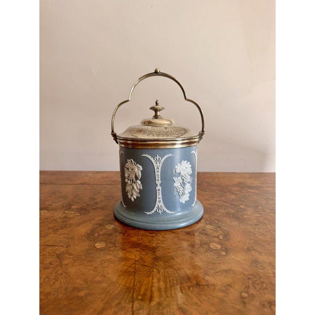 Ceramic Antique Victorian Jasperware Biscuit Barrel, 1880 For Sale - Image 7 of 7