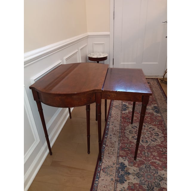 Maximize Your Living Space Without Sacrificing Classic Elegance With This Versatile Antique Sheraton-Style Mahogany Nesting Extension Table. For Sale - Image 12 of 12