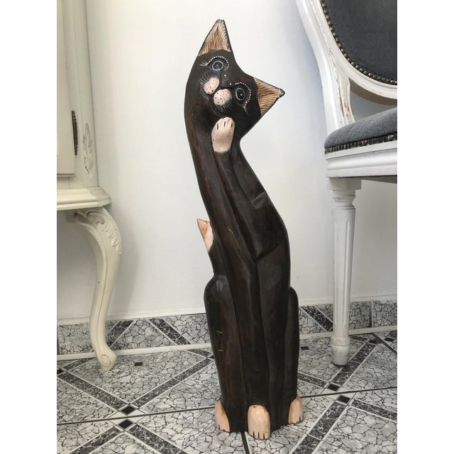 Hand Carved Wooden Big Kitten, 1970s For Sale - Image 4 of 16