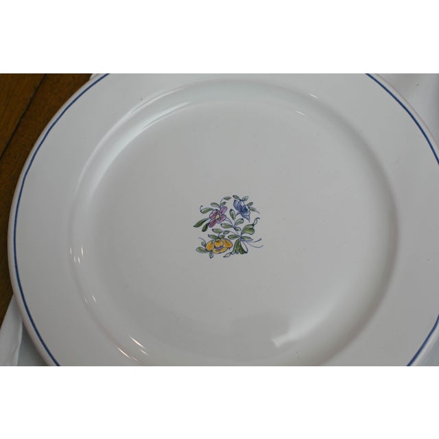 Late 20th Century French Moustiers Faïence Dinnerware Set for Eight | Atelier De Ségriès | Hand-Painted Blue Banded Floral - 35pcs For Sale - Image 11 of 18