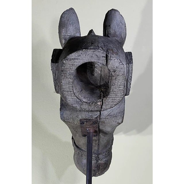Indian Magnificent Antique Indian Wood Horse Head Sculpture For Sale - Image 3 of 11