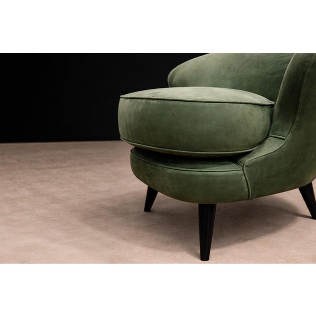 Green Pair of “Concha” Armchairs in Green Suede, Joaquim Tenreiro, 1960s - Lot 256A For Sale - Image 8 of 11