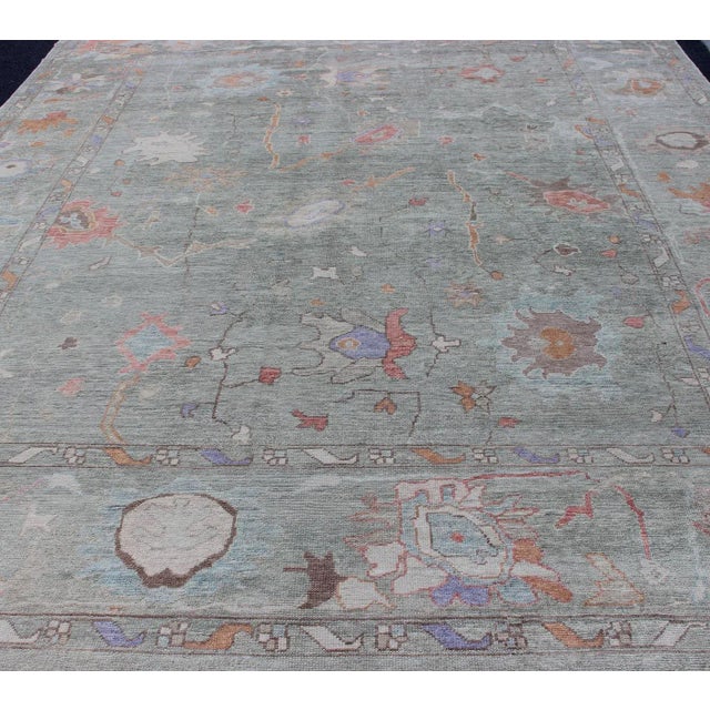 Keivan Woven Arts Large Turkish Oushak Rug in Light Green 11'9 X 15'3 For Sale In Atlanta - Image 6 of 13