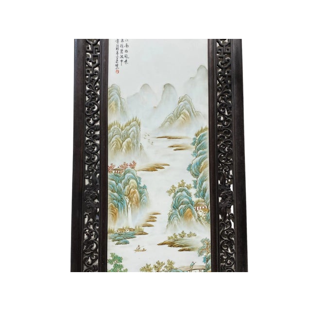 Large Chinoiserie Hand Painted Famille Rose Porcelain Wall Panel 67.5" H For Sale - Image 4 of 13