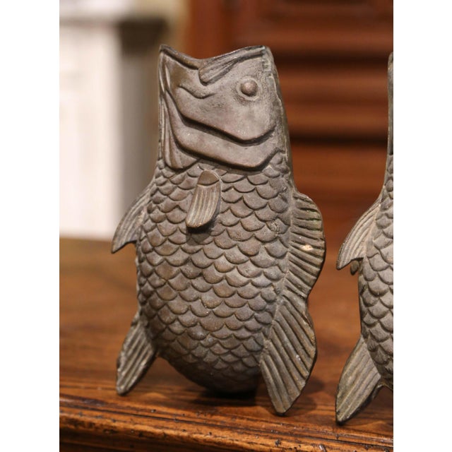 Pair of 19th Century French Carved Verdigris Patinated Bronze Fish-Form Vases For Sale In Dallas - Image 6 of 10