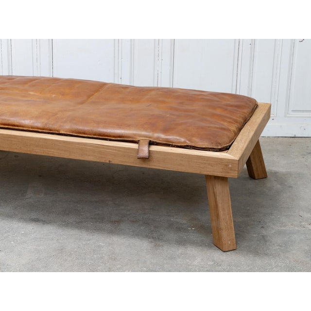 Industrial Vintage Daybed in Leather and Oak, 1950s For Sale - Image 3 of 11
